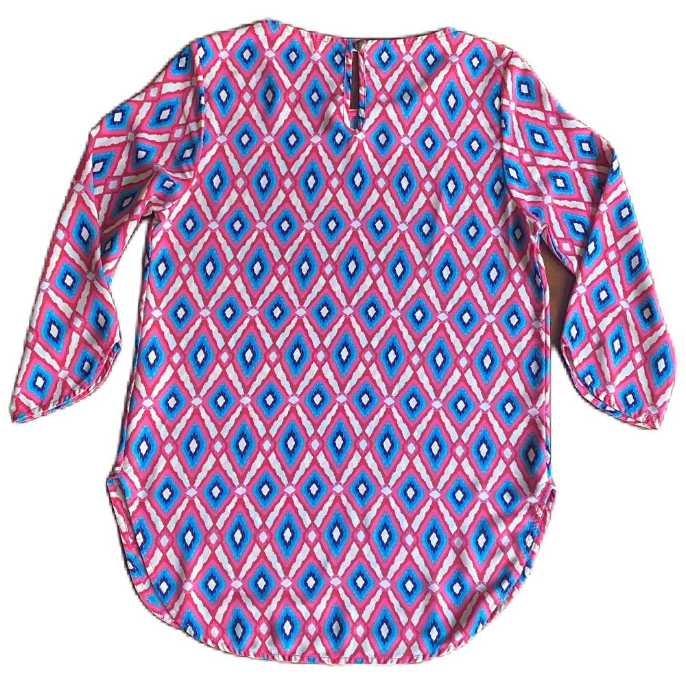 Peach Love California tunic top pink blue diamond pattern Small - Picture 5 of 16
